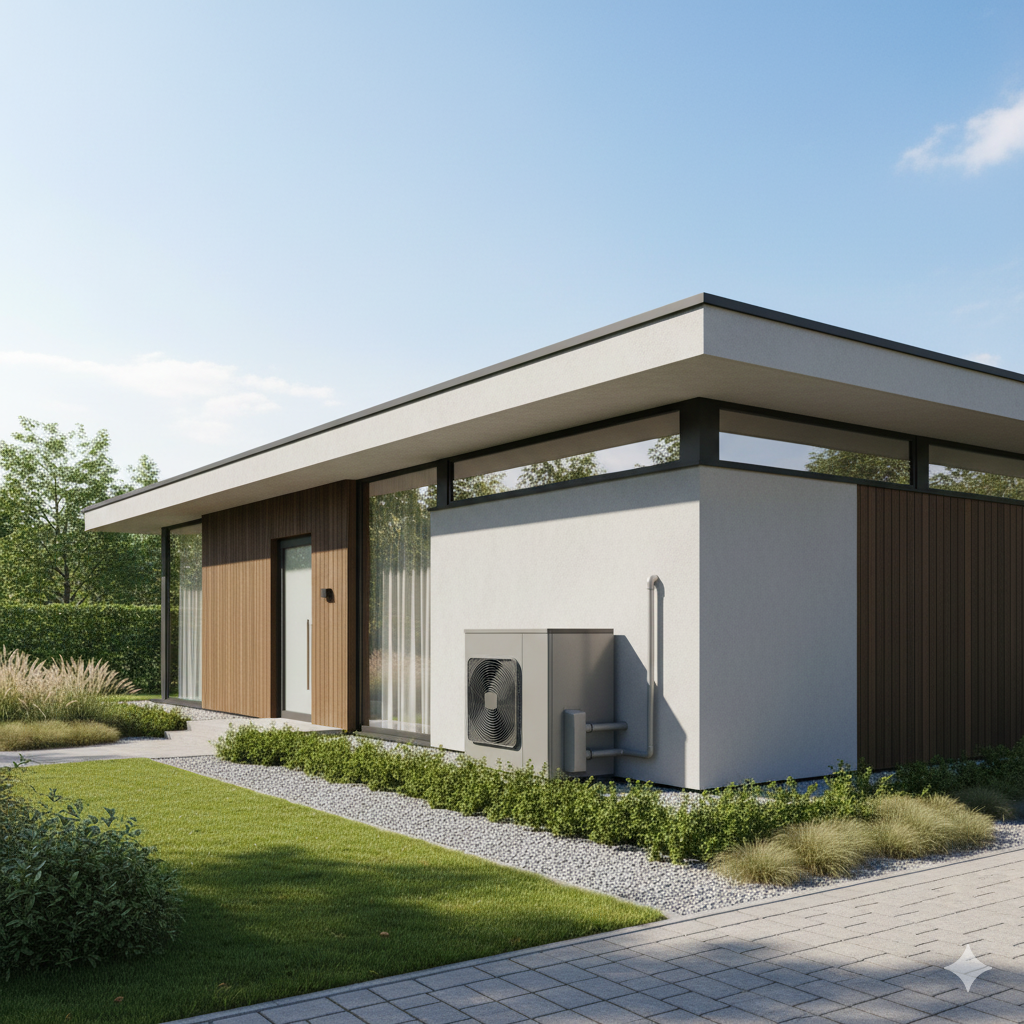 B2C: Modernisierte Einfamilienhaus-Heizzentrale mit Wärmepumpe und Pufferspeicher